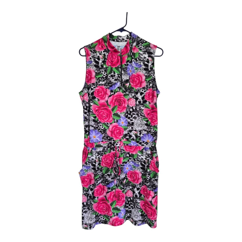 NWT IBKUL Jovanna Dress M Watermelon Floral Golf Tennis UPF 50 IceFil Pockets